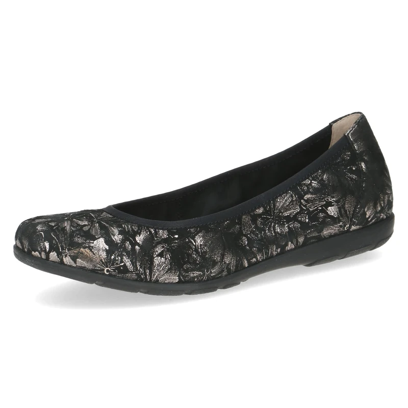 CAPRICE Women's Ballet Flats in Leather, Black (Black/Gunmetal), 5 UK
