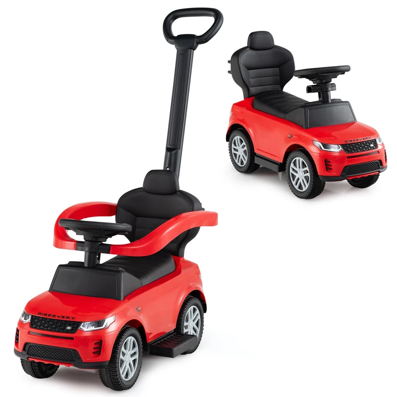 GYMAX 3 in 1 Kids Ride on Push Car, Toddler Push Along Car with Handle, Guardrails, Sound & Horn, Underneath Storage, Licensed Land Rover Discovery Sliding Toy for 12-36 Months Old (Red)