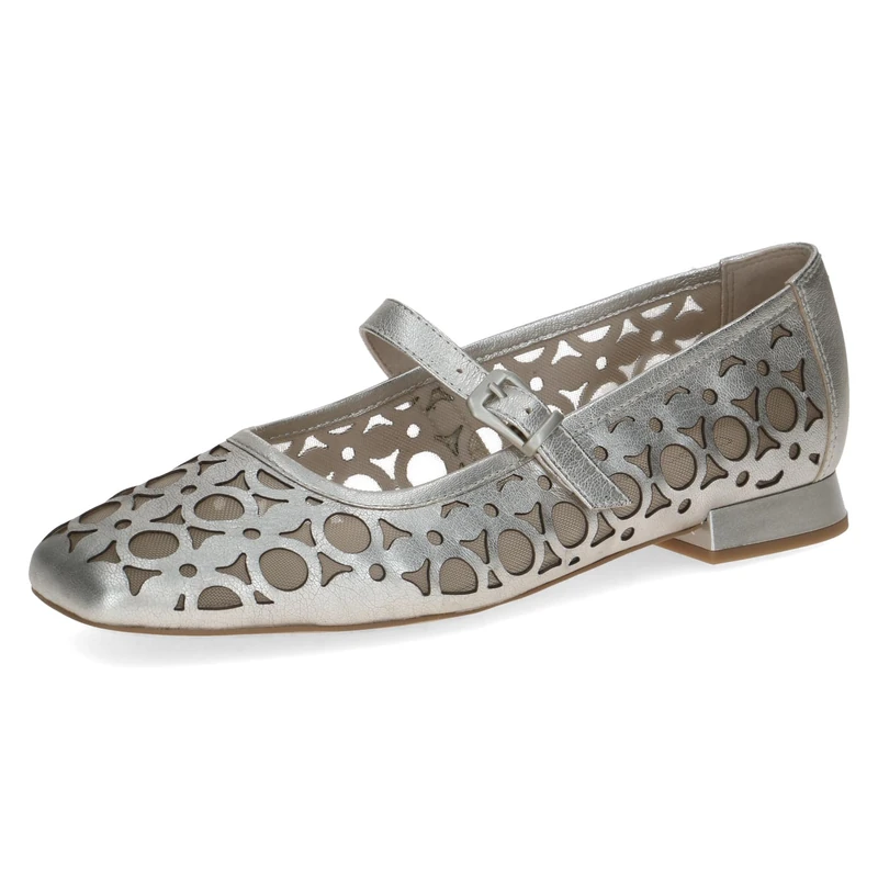 CAPRICE Women's Ballet Flats in Leather, Metallic (Platin.MET.CO), 6.5 UK