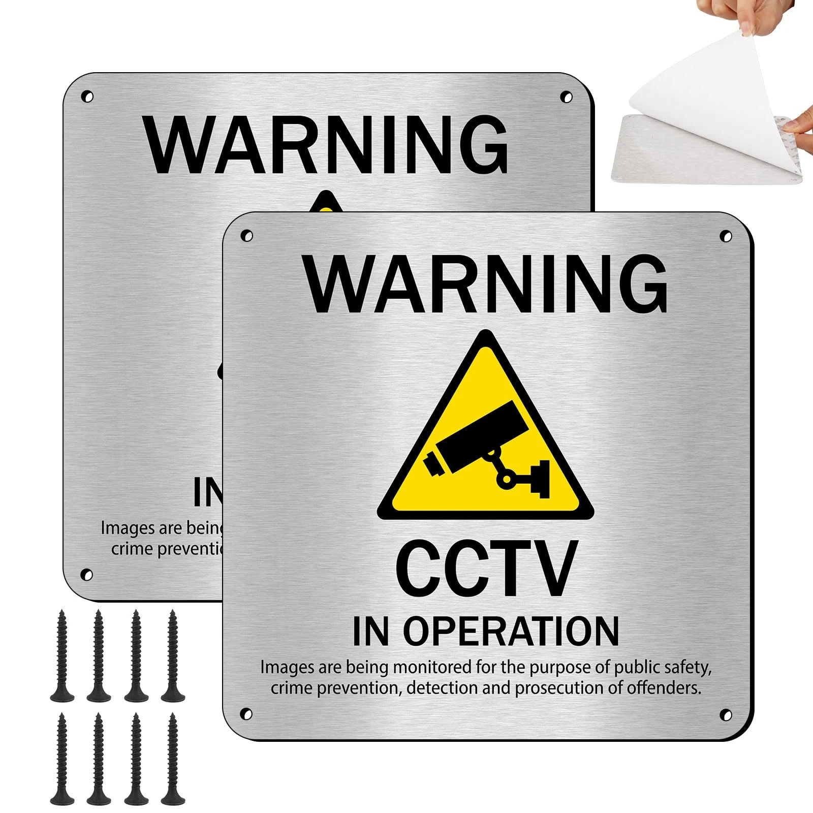 Moosono 2 Pack in Operation Sign, 15cm x 15cm CCTV Signs, 2 Pack Self Adhesive cctv Sticker Outdoor Aluminum with Screws, Security Camera Signs, for Store, Home, Office, Warehouse