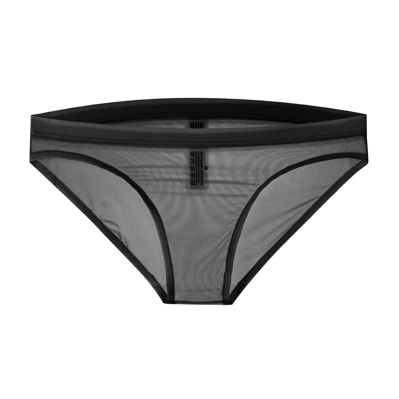 GENEMEN Men's Mesh Sheer Underwear Slim Sit See Through Briefs Breathable Underpants Transparent Sexy Briefs (Black, M)