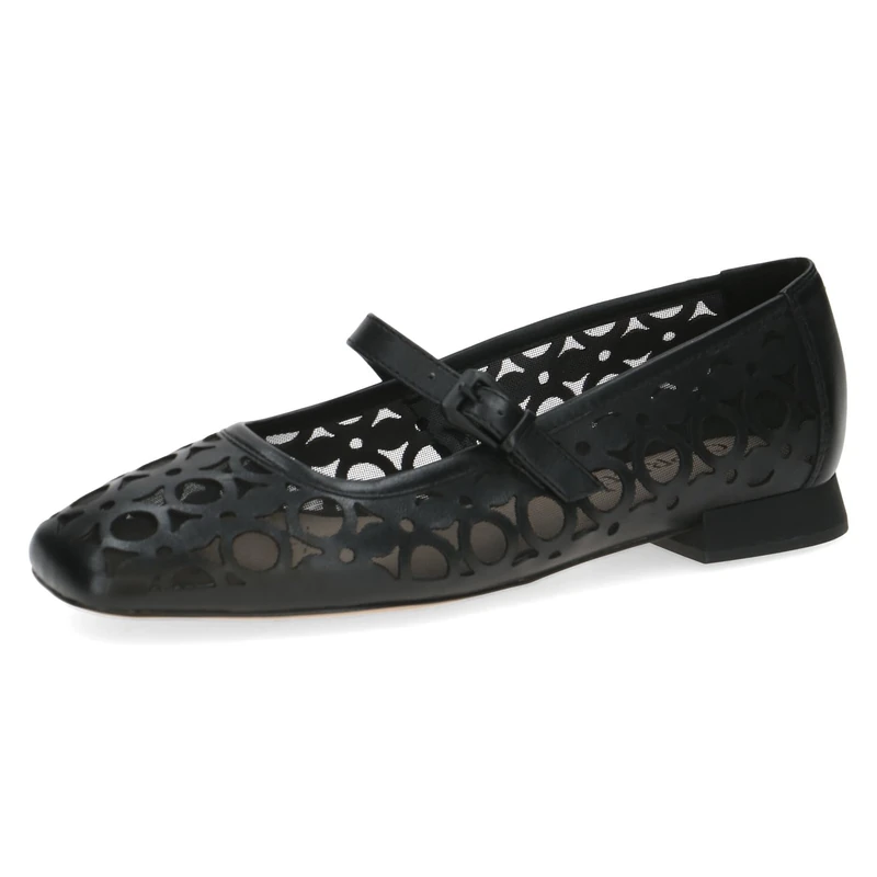 CAPRICE Women's Ballet Flats in Leather, Black (Black Comb), 5 UK