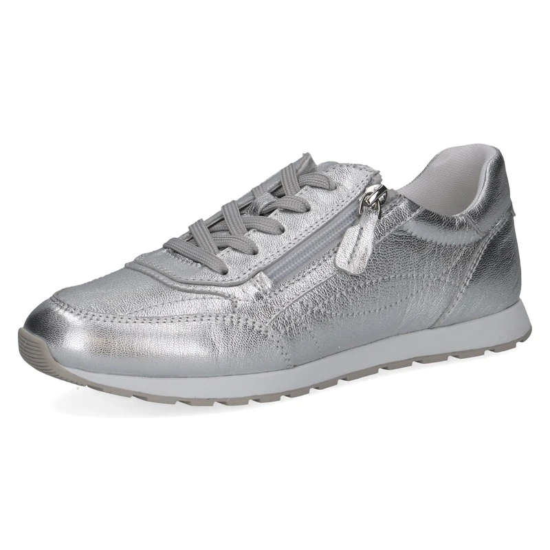 CAPRICE Women's Leather Sneakers, Metallic (Silver Metal.), 5 UK