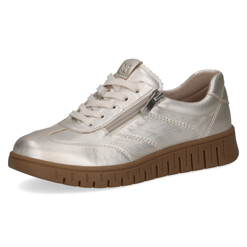 CAPRICE Women's Leather Sneakers, Metallic (Platin Metal.), 3.5 UK