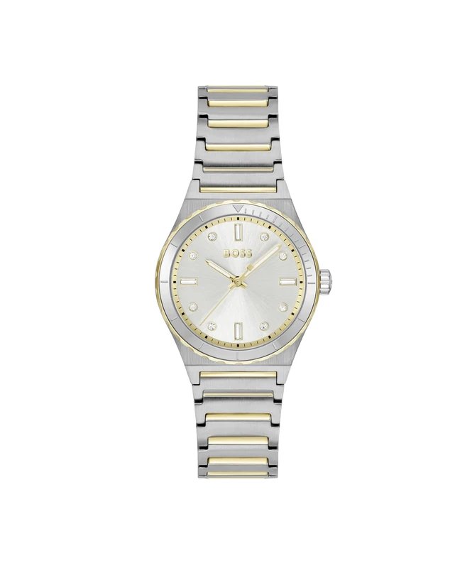 BOSS Three Hand Quartz Movement Watch for Women Candor Ladies Sport Collection with Two-Tone Stainless Steel Bracelet - 1502790
