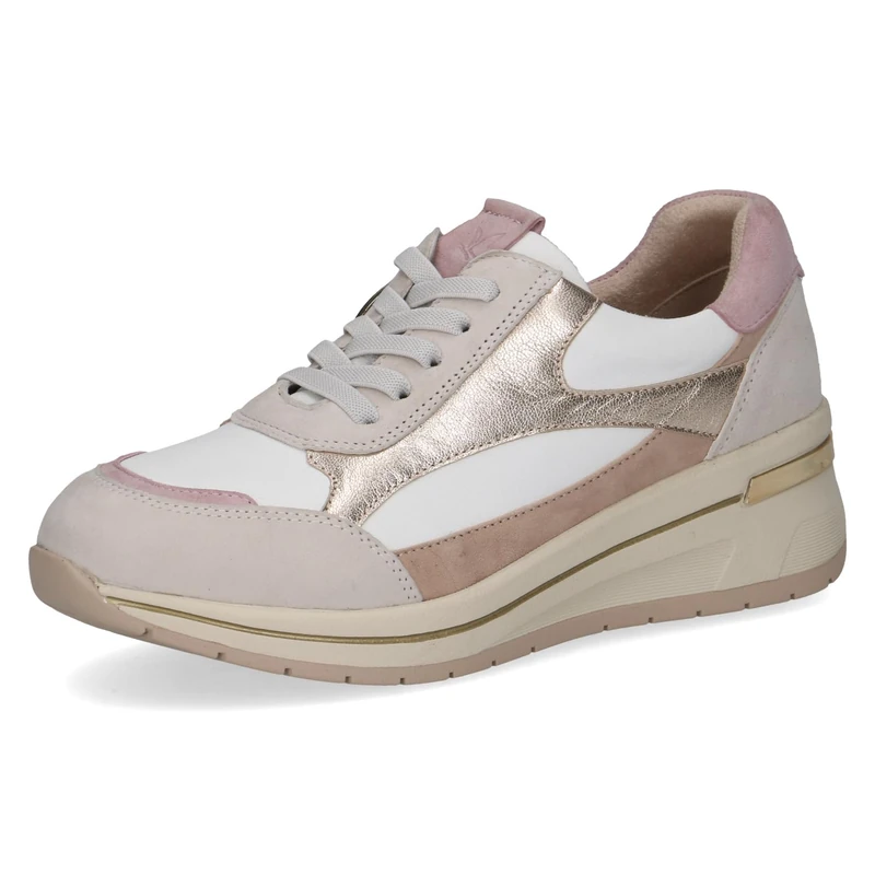 CAPRICE Women's Leather Sneakers, White (White/LT Gold), 7.5 UK
