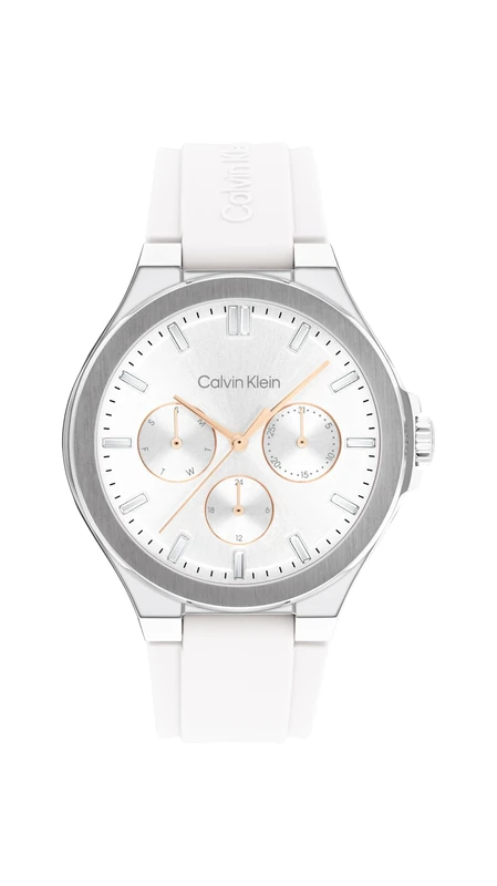 Calvin Klein Analogue Multifunction Quartz Watch for Women Vibrancy Collection with White Silicone Bracelet - 25100106