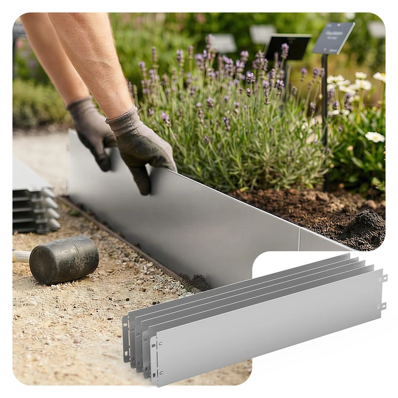 VOUNOT® 30M Galvanised Steel Lawn Edging, Metal Garden Edging Landscape Border, 100 x 18 cm, 30pcs