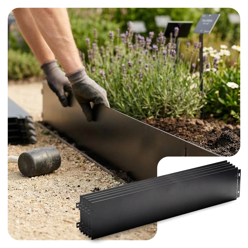 VOUNOT® 25M Metal Lawn Edging, Heavy Duty Garden Landscape Border, Durable Lawn Fence 25pcs, 100 x 18 cm, Black - Image 1