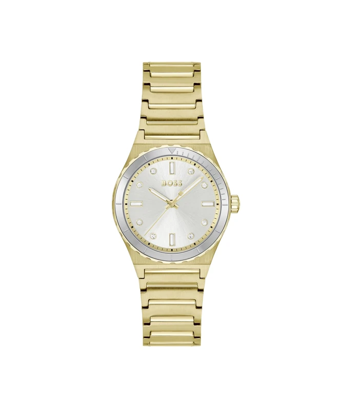 BOSS Three Hand Quartz Movement Watch for Women Candor Ladies Sport Collection with Light Yellow Gold Stainless Steel Bracelet - 1502789