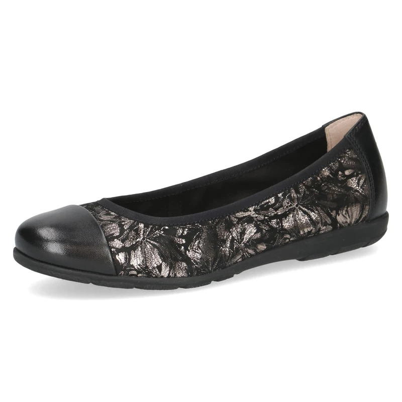 CAPRICE Women's Ballet Flats in Leather, Black (Black/Gunmetal), 6 UK