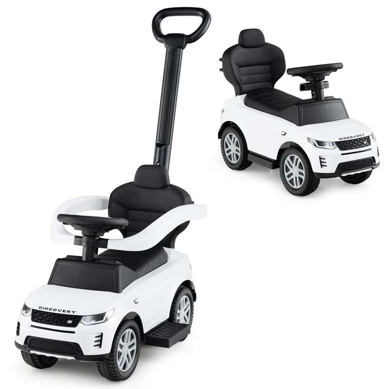 GYMAX 3 in 1 Kids Ride on Push Car, Toddler Push Along Car with Handle, Guardrails, Sound & Horn, Underneath Storage, Licensed Land Rover Discovery Sliding Toy for 12-36 Months Old (White)