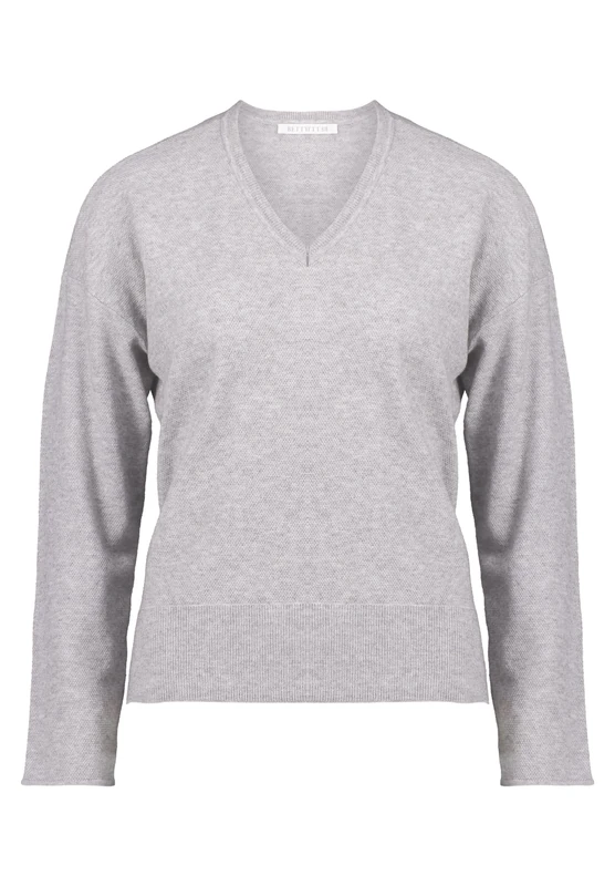 Betty & Co Women's Knitted V-Neck Jumper, Light Silver Melange, 12