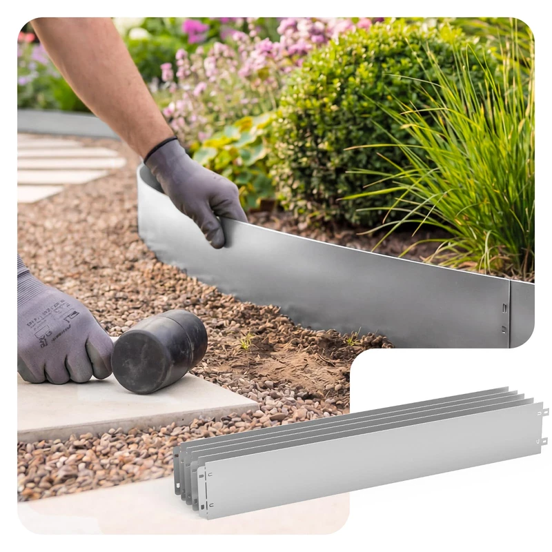 VOUNOT® 35M Galvanised Steel Lawn Edging, Metal Garden Edging Landscape Border, 100 x 13 cm, 35pcs