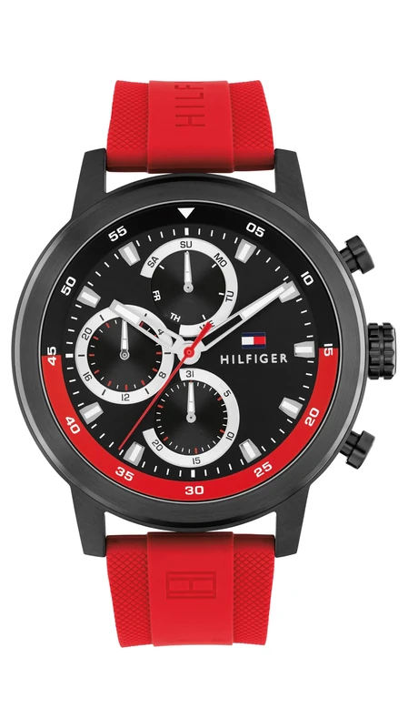 Tommy Hilfiger Analogue Multifunction Quartz Watch for Men with Red Silicone Bracelet - 1792178