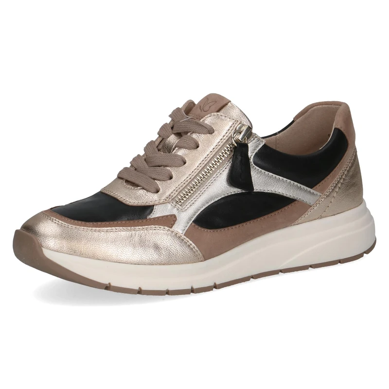 CAPRICE Women's Leather Sneakers, Black (Black/Gold), 7.5 UK