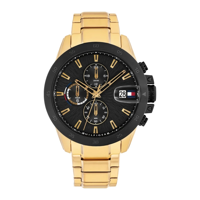 Tommy Hilfiger Dual Time Watch for Men with Gold Colored Stainless Steel Bracelet - 1792199