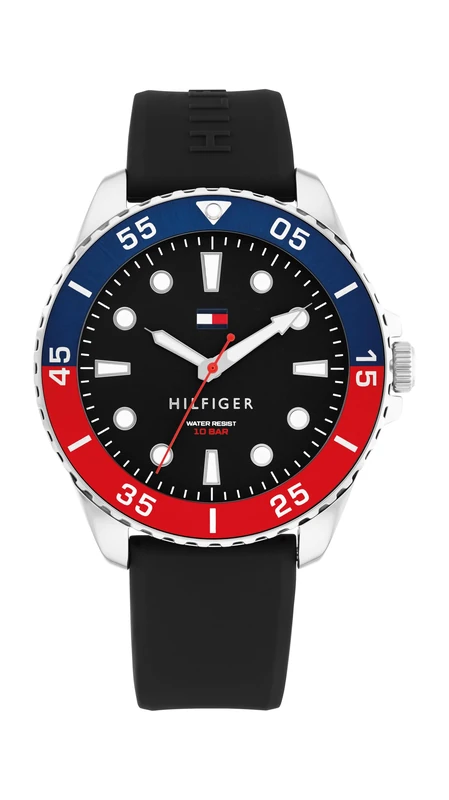 Tommy Hilfiger Three Hand Quartz Movement Watch for Men with Black Silicone Bracelet - 1792201