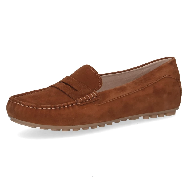 CAPRICE Women's Leather Moccasin, Brown (Cognac Suede), 8 UK