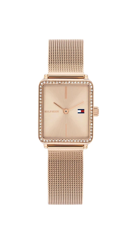 Tommy Hilfiger Two Hand Quartz Movement Watch for Women with Carnation Gold Colored Stainless Steel Mesh Bracelet - 1782792