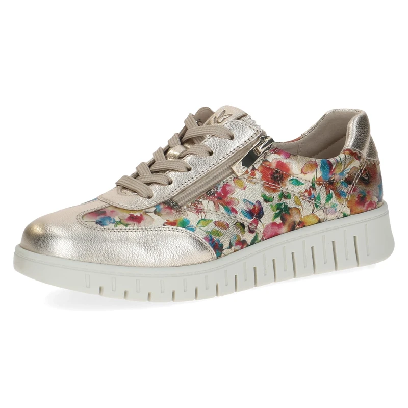 CAPRICE Women's Leather Sneakers, Metallic (Flower Metal.), 3.5 UK