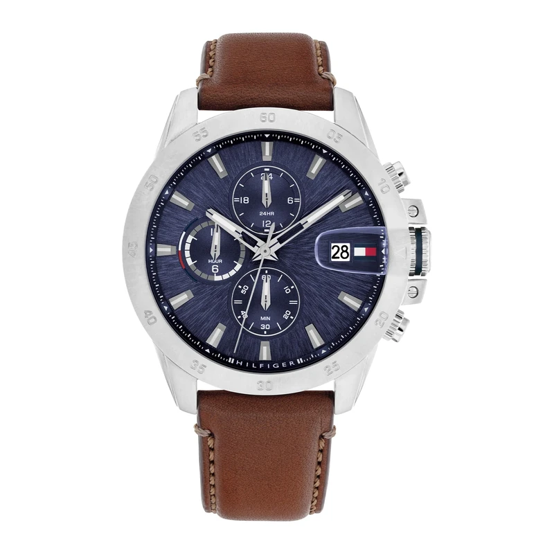 Tommy Hilfiger Dual Time Watch for Men with Brown Leather Strap - 1792195