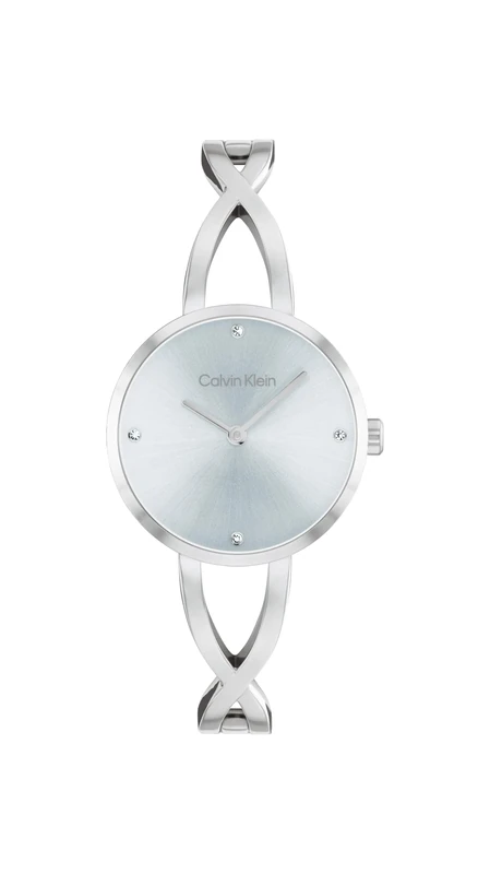Calvin Klein Two Hand Quartz Movement Watch for Women Sculpted Embrace Collection with Silver Stainless Steel Bangle Bracelet - 25100058