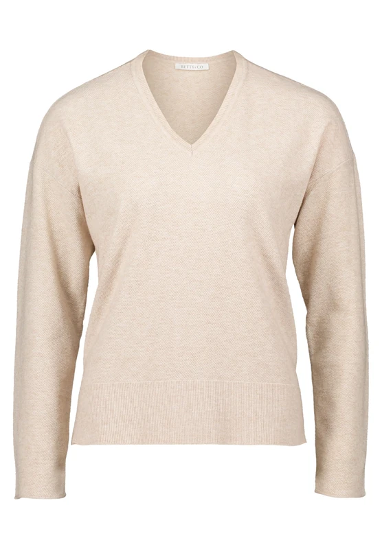 Betty & Co Women's Knitted V-Neck Jumper, Beige, 12