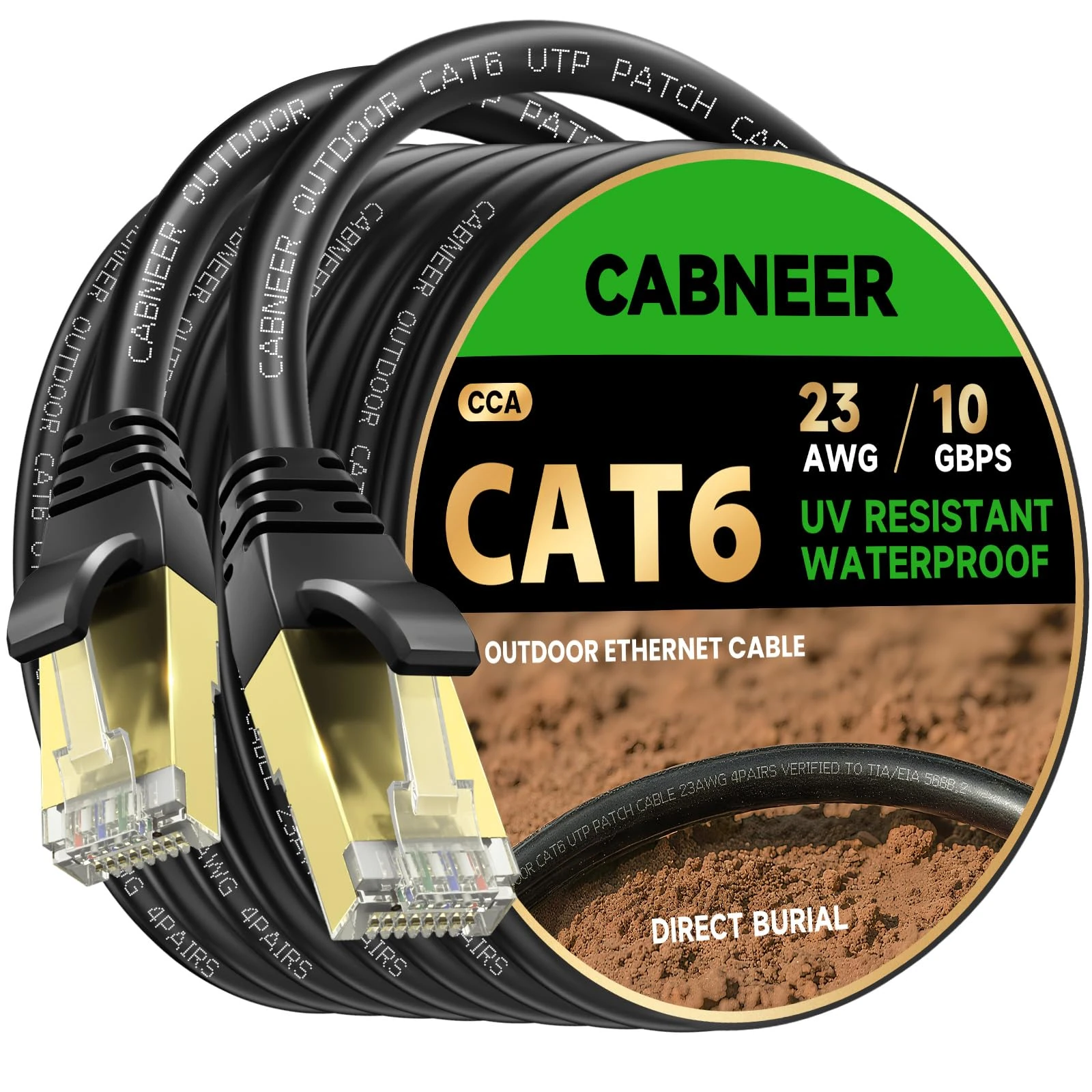 CABNEER Cat 6 Ethernet Cable 125 ft, Outdoor & Indoor 23AWG 10Gbps High Speed, Weatherproof Direct Burial LLDPE UV Jacket, RJ45 CCA LAN Cable with 40 Ties, Support for Cat5e/Cat5/Cat6 Networks