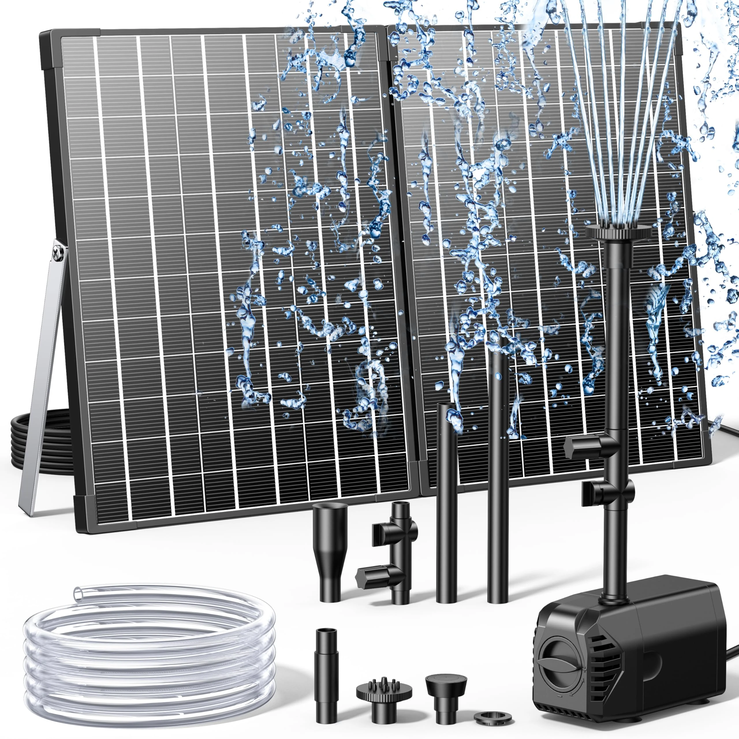 Biling Solar Water Fountain with 35W high efficient Panel，Solar Fountains with 450GPH Adjustable Flow Pump, Solar Fountain Pump with PVC Tubing, 17Ft Cord for Pond Outdoor Garden