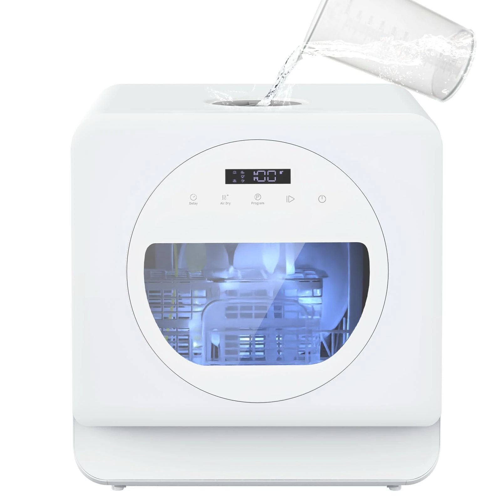 Table Top Dishwasher, Countertop Dishwasher with 6+1 Programmes, Mini Portable Dishwashers with 5L Water Tank, 24H Delay, Dual Water Supply, Air Dry for Apartment, Dorms, RVs