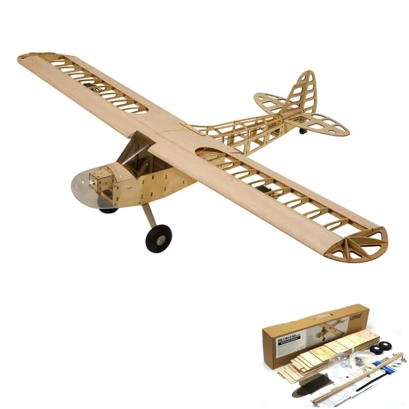 S08 Piper Cub J3 Model Airplane 1180mm Wingspan RC Plane Balsa Wood Airplane Kits to Build for Hobbyist (KIT+Motor+ESC+Servos+Covering)