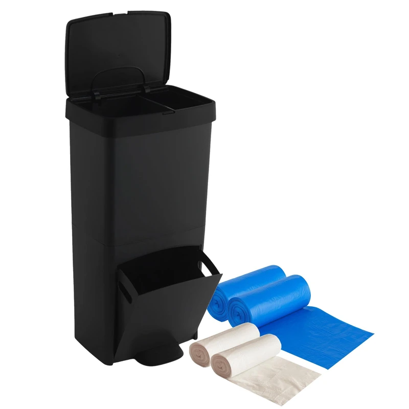 WELL HOME MOBILIARIO & DECORACIÓN 70 Litre Black Vertical 2 Compartment Waste Bin Bin 76cm Includes Matching Bin Liners 30+10L