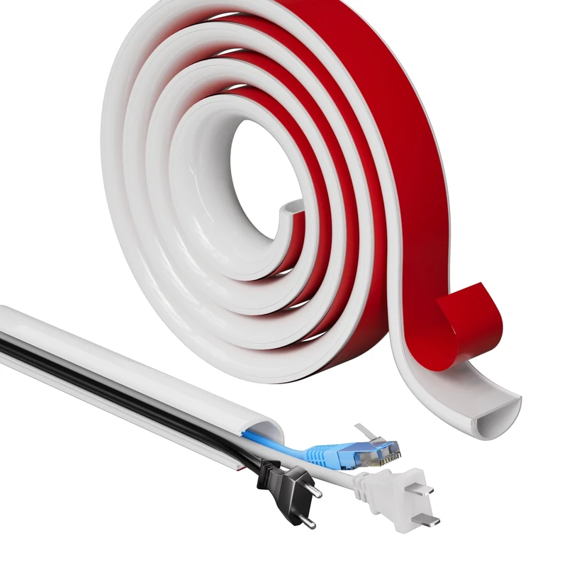 2M White Silicone Cable Trunking,Cable Tidy Hider for 2-3 Cords,Extension Cord Covers for Wires on Wall,Soft Cord Hider for Wall Mount TV,Cable Management under Desk,Cable Raceway Home & Office Trim