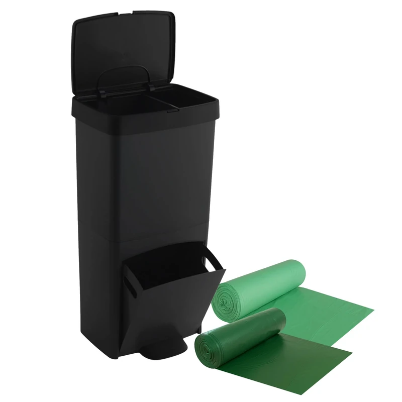 SP Berner 70L Vertical 2 Compartment Waste Bin Recycling Bin 76cm Easy to Use Includes Adjustable Bin Liners 30+40L