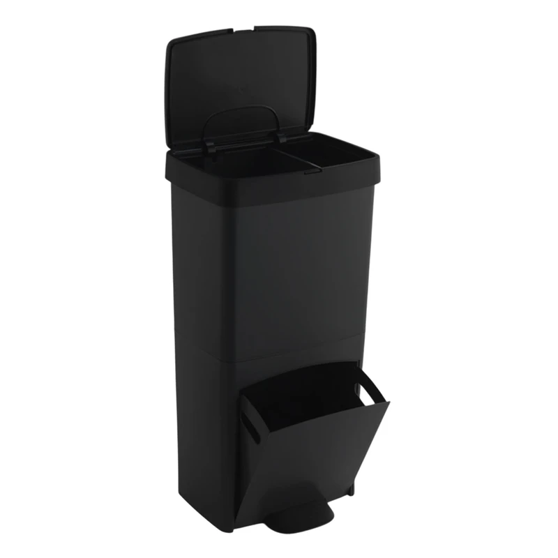 WELL HOME MOBILIARIO & DECORACIÓN 70 Litre Black Vertical 2 Compartment Recycling Bin 76cm High Easy Use Charcoal