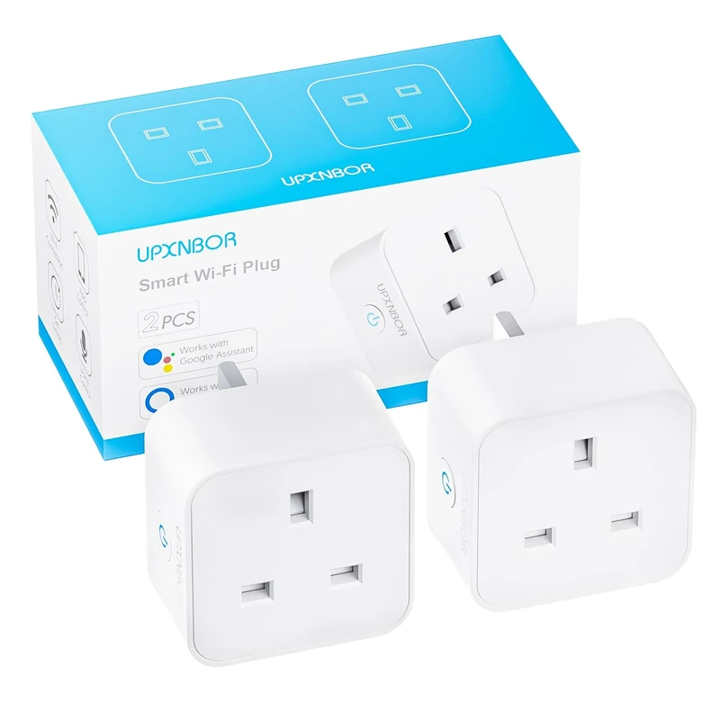UPXNBOR Smart Plug, Wi-Fi Outlet Compatible with Alexa, Google Home, Wireless Smart Socket with Energy Monitoring, Timer & APP Remote Control, 2.4GHz Wi-Fi Only - No Hub Required (2 Pack)