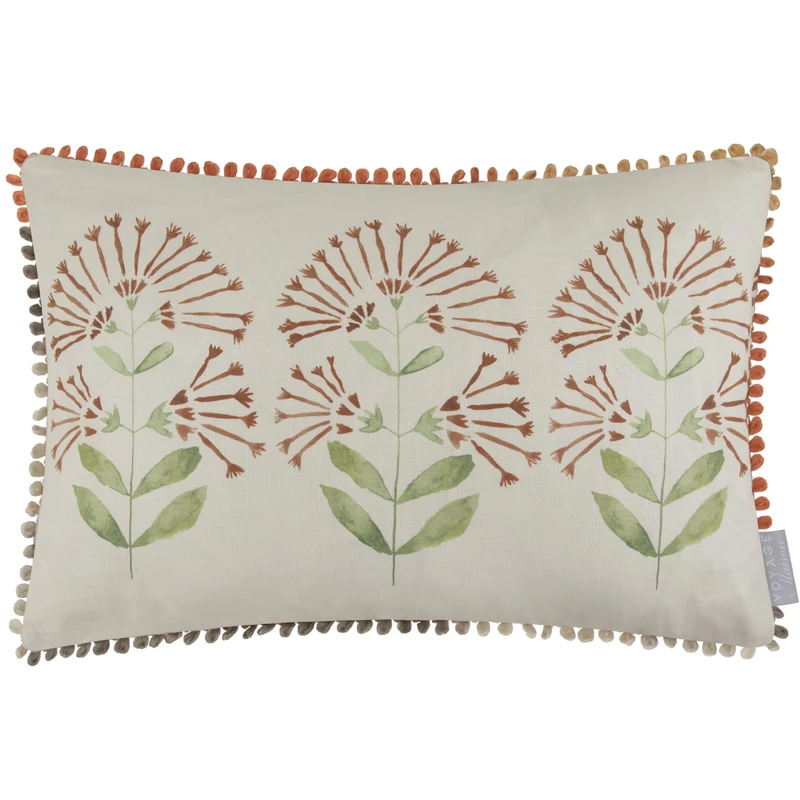 Voyage Maison Neri Feather Filled Cushion – Geometric Floral Boho Country Cotton Blend (Terracotta - 40x60cm)