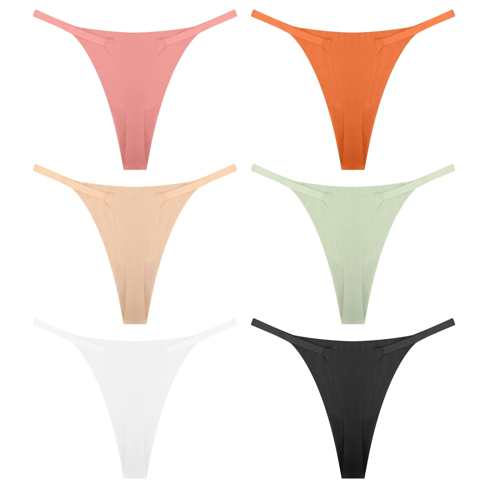 6 Pack Seamless Women's Thong Underwear, Ice Silk Thongs for Women, No Show Women's Fitness Thongs, Low Rise Breathable G String Thongs for Women (UK, Alpha, XL, Regular, Regular, 6 colors, one each)