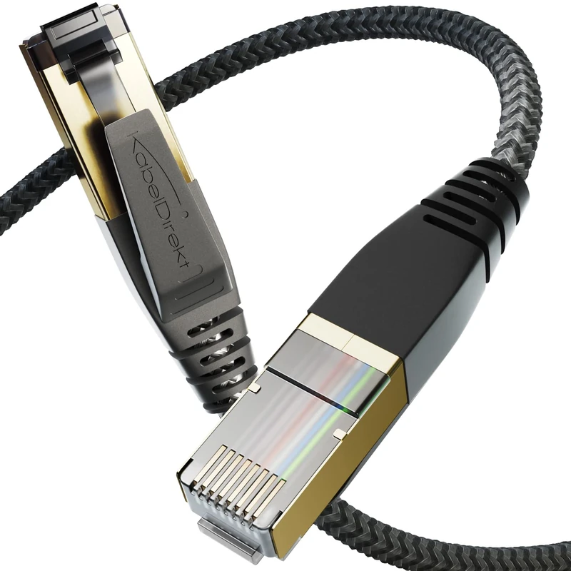 KabelDirekt – Cat 8 network Cable with flexible & break-proof braided design – 10x 2m (LAN/Ethernet Cable, RJ45 connector, transmits up to 40Gbit/s, great for gaming/PS5/XB)