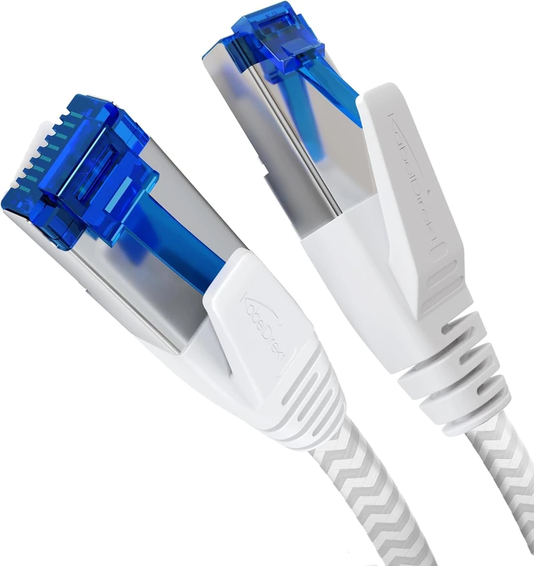 KabelDirekt – Flat LAN Cable, flexible braiding – 10x 5m (CAT7 Cable & Ethernet Cable, 10Gbps, highly flexible & ideal for installation, max fiber speed, RJ45 – White)