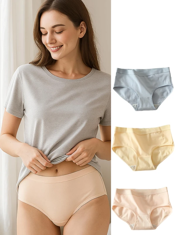 3PCS Women's High Waist Panties Seamless Breathable - Comfortable Panties for Women, Skin Color+pink+blue, Medium