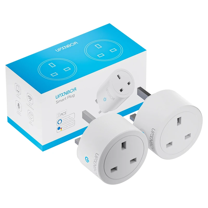 UPXNBOR Smart Plug Wi-Fi Outlet, Works with Alexa & Google Home, Wireless Smart Socket with Energy Monitoring, Timer & App Remote Control, Device Sharing, 2.4GHz Wi-Fi Only, 13A (2 Pack)