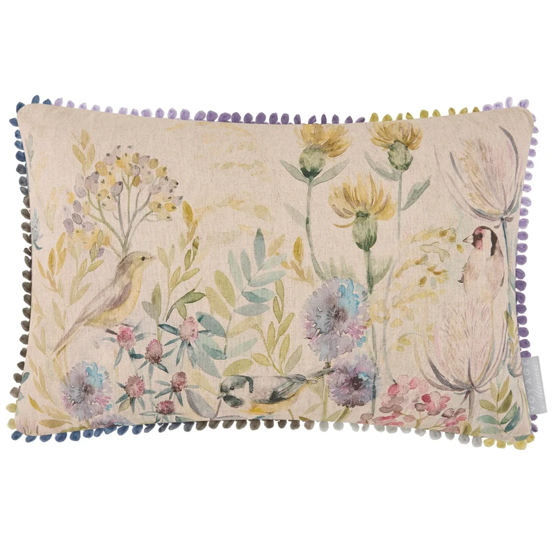 Voyage Maison Morning Chorus Feather Filled Cushion – Hand-Painted Birds Piped Linen Blend Floral Luxury Home Decor (Multicolour - 40x60cm)