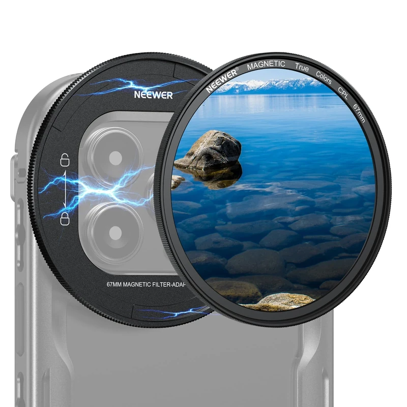 NEEWER 67mm Magnetic CPL Filters, HD Multilayer Circular Polarizer with Magnetic Filter Back Plate Adapter, Compatible with iPhone 16 Pro/16 Pro MAX Cage Video Rig (PA073/PA074)