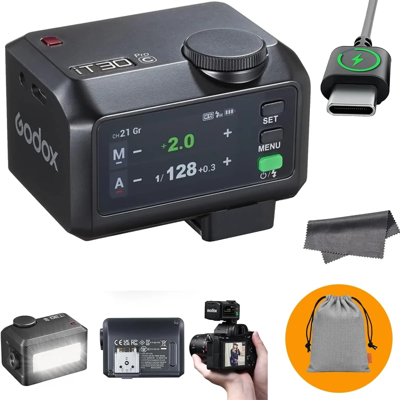 Godox IT30 Pro TTL Mini Flash for Canon Cameras, 2.4G Wireless Touchscreen Speedlite, HSS 1/8000s Master/Slave,500 Full Power Flashes, 1.5s Recycle, 7.4V Li-ion Battery (iT30Pro-C)