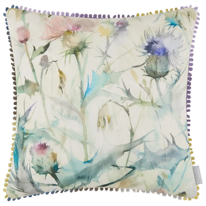 Voyage Maison Cirsium Feather Filled Cushion – Watercolour Thistles Cotton Blend British Countryside (Damson/Cream - 50x50cm)