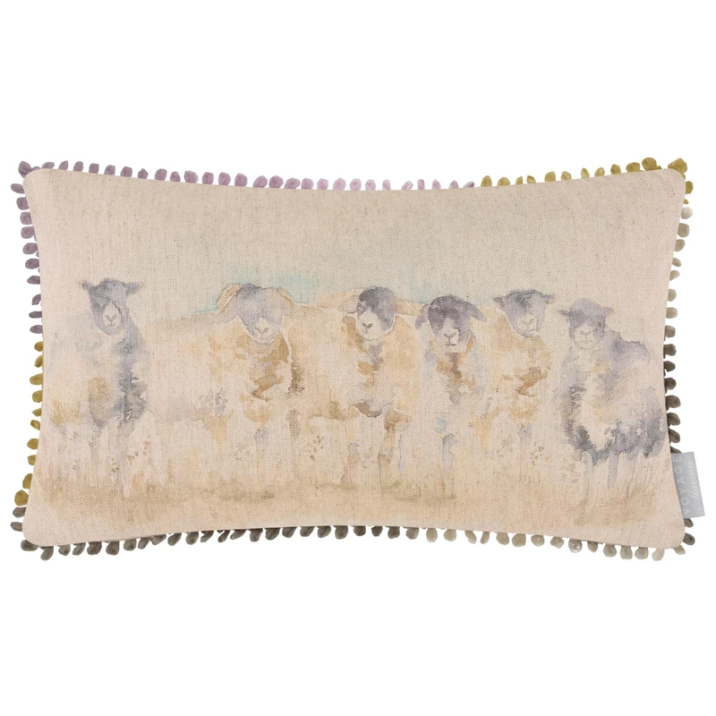 Voyage Maison Come Bye Feather Filled Cushion – Hand-Painted Sheep Watercolour Linen Blend Country Charm Luxury Decor (Multicolour - 30x50cm)