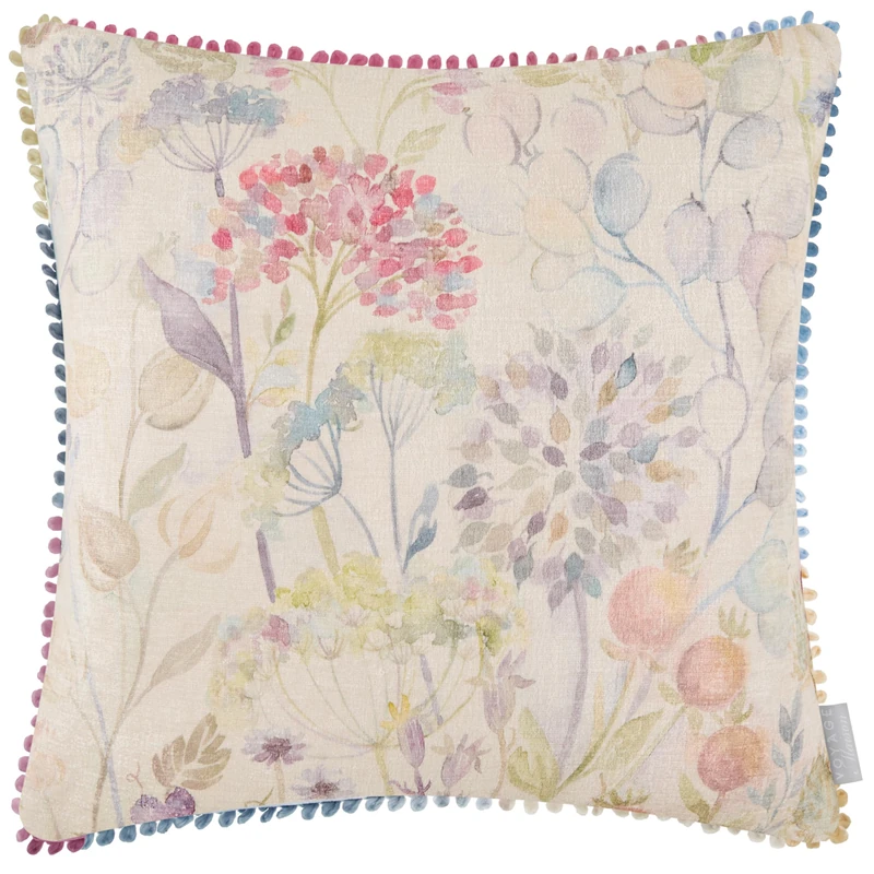 Voyage Maison Country Hedgerow Feather Filled Cushion – Watercolour Florals Velvet Loop Trim British Nature Inspired (Multicolour - 50x50cm)