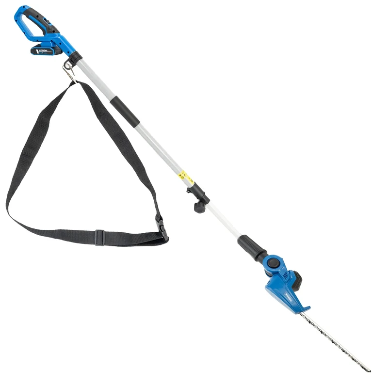 Hyundai 20V Cordless Long Reach Pole Hedge Trimmer, 450mm Dual Action Blade, 3.6m Max Reach Telescopic Pole, 5 Position Pivot Head, Battery & Charger Included